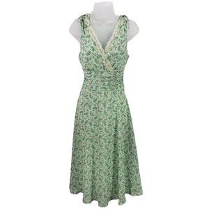 Connected Apparel 10 Chiffon Lace Trim Fit Flare Floral Dress Green Sleeveless